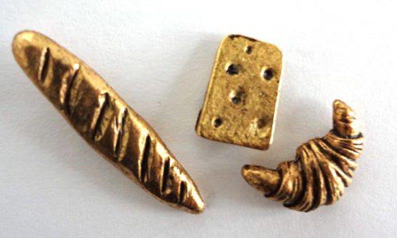 Bread and Cheese Push Pins, Gold Decorative Push Pins, 10 Piece Metal Push Pin Set, Cute Office Supplies, Fun Bulletin Boards immagine 1