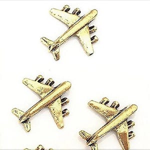 Airplane Lapel Pins: Gold Plane Tie Tacks, Hat Pins (3pc Set)