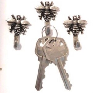Mini Bee Hooks for Wall, Bumblebee Picture Hangers, Decorative Jewelry Hooks, Nature-Inspired Home Decor, Set of 3, Silver or Gold Finish image 2