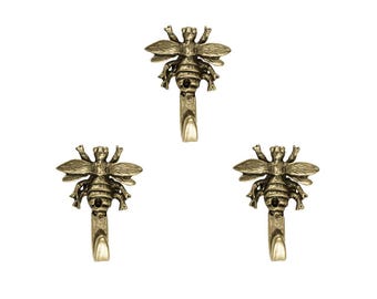 Mini Bee Hooks for Wall, Bumblebee Picture Hangers, Decorative Jewelry Hooks, Nature-Inspired Home Decor, Set of 3, Silver or Gold Finish