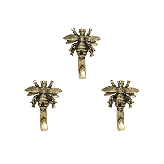 Mini Bee Hooks for Wall, Bumblebee Picture Hangers, Decorative Jewelry Hooks, Nature-Inspired Home Decor, Set of 3, Silver or Gold Finish