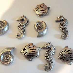 Sea Life Push Pins (10 Pc Set) | Decorative Silver Coastal Thumb Tacks, Beach House Decor, Unique Nautical Gift