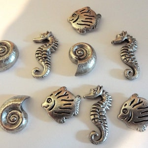 Sea Life Push Pins, Decorative Push Pins, Unique Silver Push Pins, 15 Piece Metal Push Pin Set