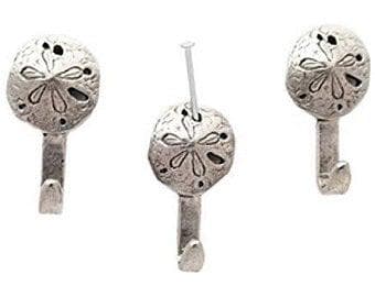 Mini Sand Dollar Hooks (3 Pc Set) | Antique Silver Coastal Wall Hook Nautical Beach House Jewelry Key Organizer Small Metal Accent