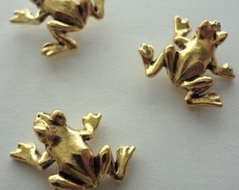 Frog Push Pins (10 Pc Set) | Decorative Gold Thumb Tacks | Metal Push Pins | Nature Gifts