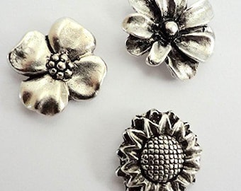 Flower Push Pins (15 Pc Set) | Decorative Silver Pansy Daisy Sunflower Thumb Tacks Garden Office Decor Unique Gift