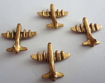 Airplane Push Pins (10 Pc Set) | Decorative Gold Thumb Tacks Travel Map Marking Aviation Office Desk Decor Unique Gift