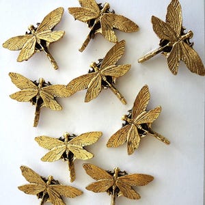 Large Dragonfly Push Pins (9 Pc Set) | Decorative Gold Insect Thumb Tacks Garden Office Desk Decor Bohemian Unique Gift