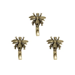 Mini Bee Hooks, Bumble Bee Hooks, Picture Hangers, Jewelry Hooks, Decorative Wall Hooks, Nature Home Decor, Set of 3, Silver or Gold Finish