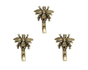 Mini Bee Hooks: Gold Finish Decorative Wall Hangers, Set of 3