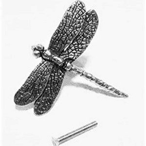 Dragonfly Cabinet Knob, Dragonfly Drawer Pull, Nature Themed Cabinet Handle, Decorative Furniture Knob, 1 pc, Antique Silver