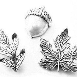 Leaf & Acorn Push Pins (10 Pc Set) | Decorative Silver Thumb Tacks, Maple Leaf and Nature Desk Decor Gift