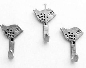 Mini Bird Hooks: Silver Decorative Wall Hooks, Set of 3