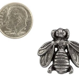 Small metal antique silver bumble bee push pins, set of 15