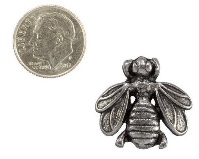 Small metal antique silver bumble bee push pins, set of 15