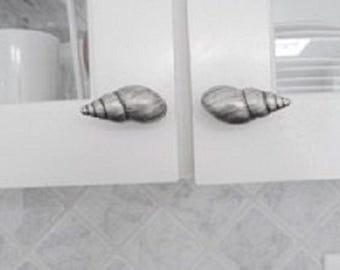 Seashell Cabinet Knob, Drawer Pull, 1 pc, Antique Silver, KN-220AS