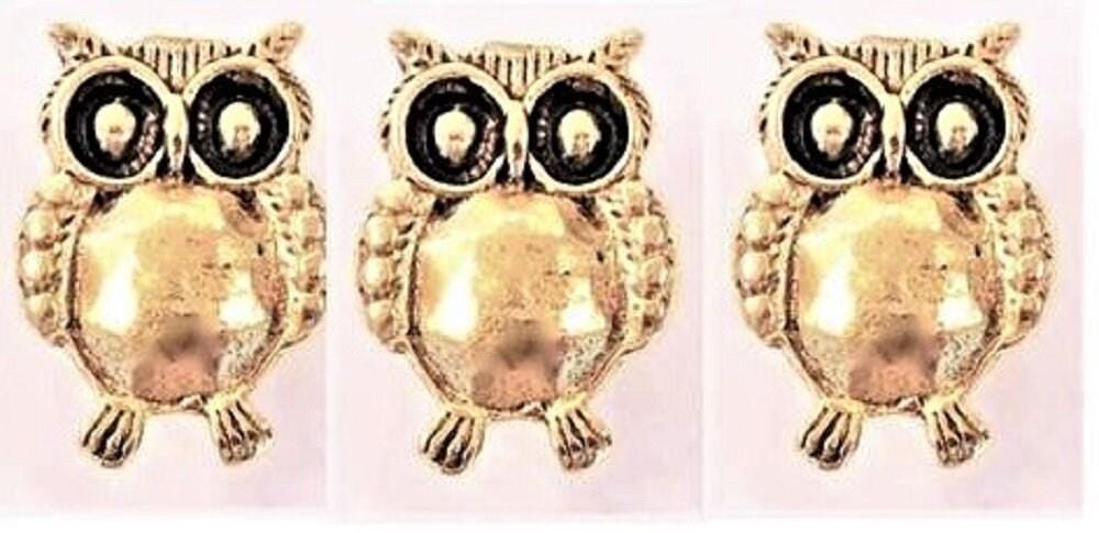 Antique Gold Owl Lapel Pins: Nature Accessories, Set of 3