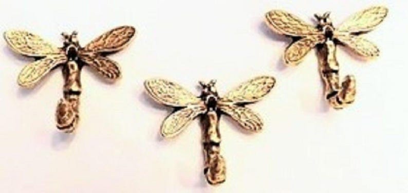 Dragonfly Wall Hooks 3pcs, Decorative Jewelry Hooks, Key Hangers, Antique Silver Dragonfly Home Decor, Picture Hooks, Small Wall Hooks image 2