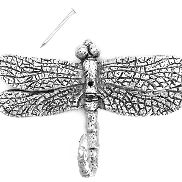 Dragonfly Hook, Large Wall Hook, Picture Hook, Nature Jewelry Hook, Decorative Hook, Bathroom Hook, 1 Piece, Silver or Bronze Finish