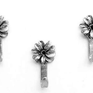 Mini Flower Hooks for Wall, Daisy Jewelry & Key Hooks, Decorative Floral Wall Hangers, Set of 3, Antique Silver Home Decor