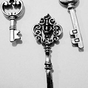 Vintage Key Push Pins: Decorative Silver Metal Tacks, 15 Piece Set