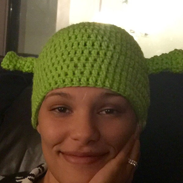 Crochet Shrek hat Ogre beanie, Ogre hat, beanie, green hat, ogre, winter hat