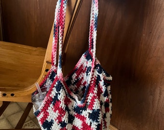 Granny Square Bottom Market Bag/Market Bag/Cotton Market Bag