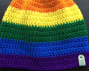 Handmade Rainbow Slouchy Beanie: Adult Pride Hat