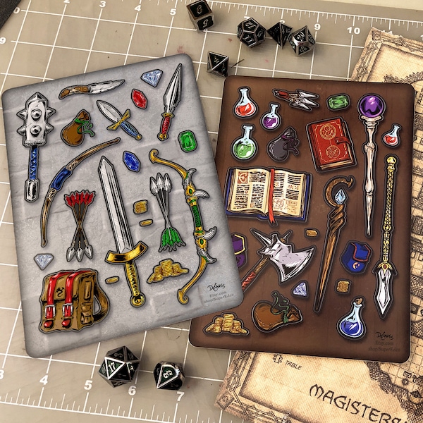 Fantasy Adventure Weapon + Magic RPG D&D Sticker Sheets