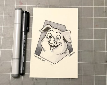 Piggy Portrait Inktober Original Art