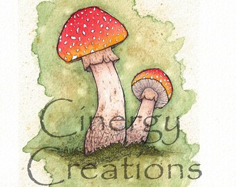 Fly Agaric Mushroom Art Print: Original Watercolor Painting (5x7 Image, 8x10 Matted)