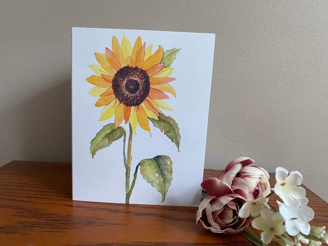 Sunflower Note Card: Watercolor Stationery, Blank Inside - Etsy