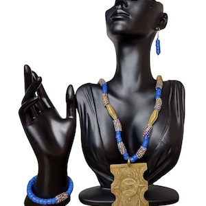 Vintage african krobo bead necklace bracelet earring set