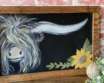 Highland cow wall art, reclaimed wall decor