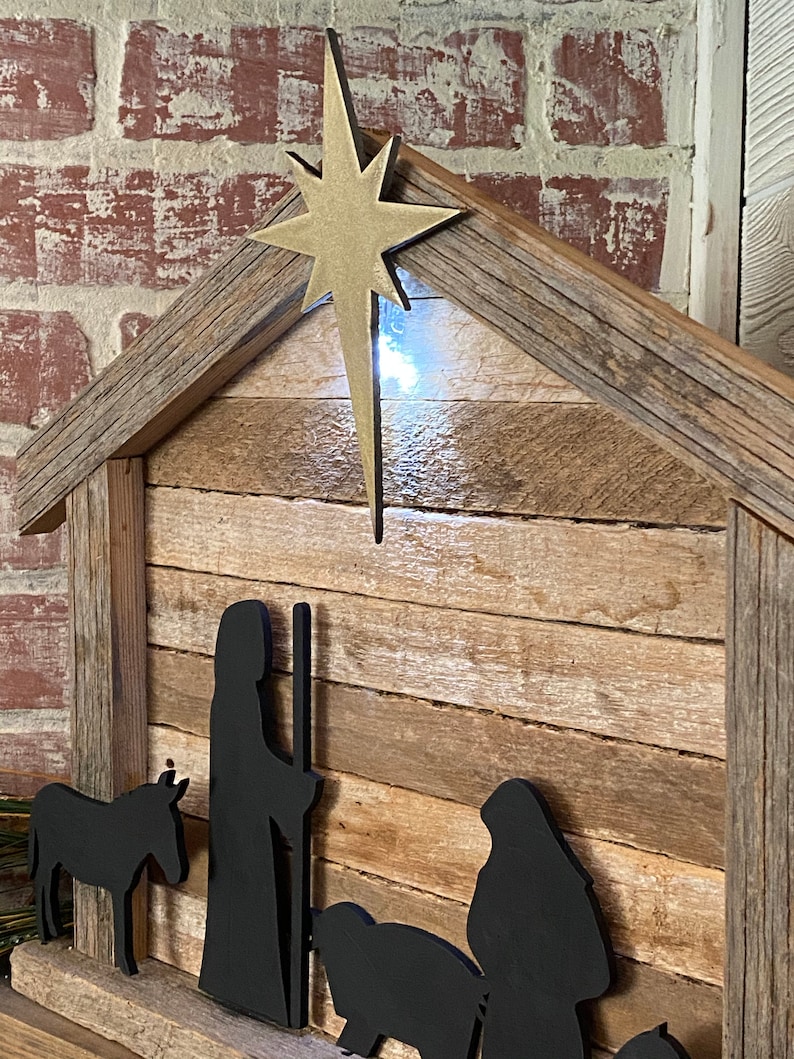 Handmade Nativity Set Rustic Manger scene Light up Christmas Etsy