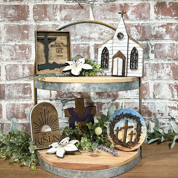 Easter tiered tray, tiered tray decor, tray bundle, Easter decor, Christian decor