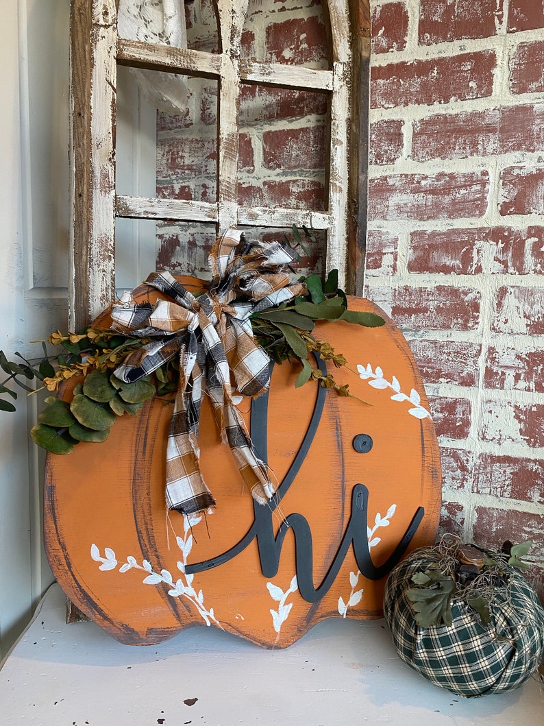 Fall Porch sign, Pumpkin Decor, housewarming gift, Hello sign, Laser Cut lettering, Farmhouse sign image 5