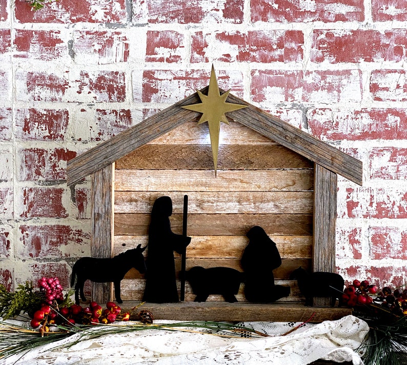 Handmade Nativity Set, Rustic Manger Scene, Light up Christmas Decor ...