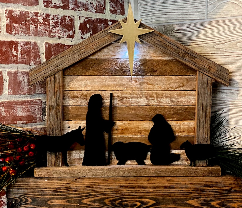 Handmade Nativity Set, Rustic Manger Scene, Light up Christmas Decor ...