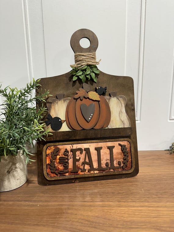 fall decor, hello fall sign, autumn, sign, wood sign, farmhouse breadboard, interchangeable sign, kitchen seasonal sign, farmhouse kitchen