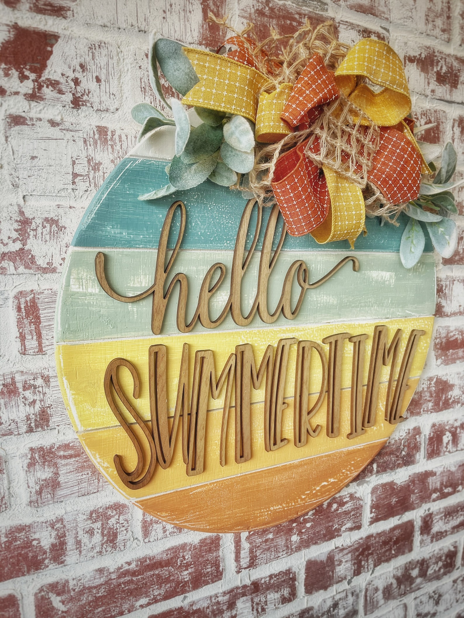 Summer wreath Summer door hanger Round wooden door hanger Etsy