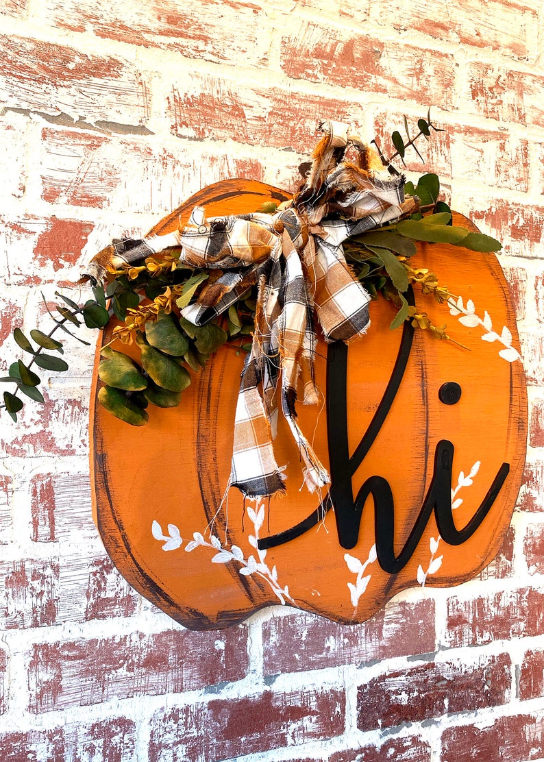 Fall Porch sign, Pumpkin Decor, housewarming gift, Hello sign, Laser Cut lettering, Farmhouse sign image 6