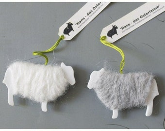 Hans // porcelain sheep with wool coat // porcelain ornament // gift for knitting lovers
