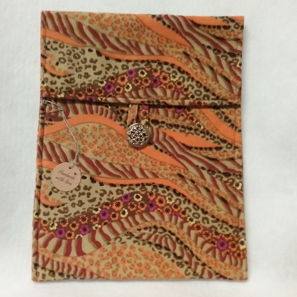 Animal Print Tablet Sleeve, Cheetah Print Case, Orange Tablet Keeper, Unique Tablet Protector, I Pad Safety Case, E-Reader Case