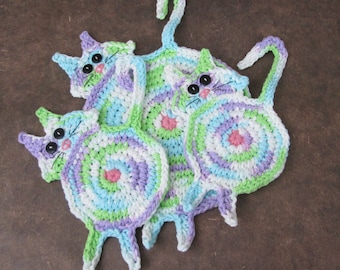 Easter Cat Butt Crochet Potholder and Coasters - Easter gift | crazy cat lady | spring decor crochet | easter gift for cat lady