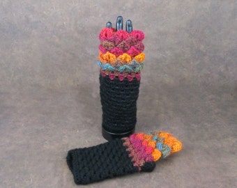 Dragon Scale Fingerless Crochet Gloves - sunrise jewel colors