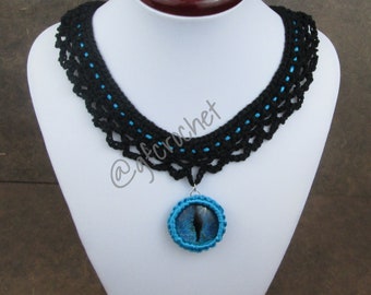Blue Hand Painted Dragon Eye Lace Necklace