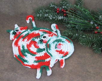 Christmas Cat Butt Crochet Potholder and Coasters - Christmas gift | crazy cat lady | yule decor crochet | stocking stuffer for cat lady