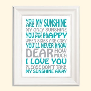 You are my SUNSHINE print, great for baby boy or baby girl nursery, digital print, 8x10 format image 1