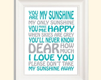 Du bist mein Sonnenschein-Print, ideal für Baby-junge oder Baby-Mädchen-Kinderzimmer, Digitaldruck, Format 8 x 10